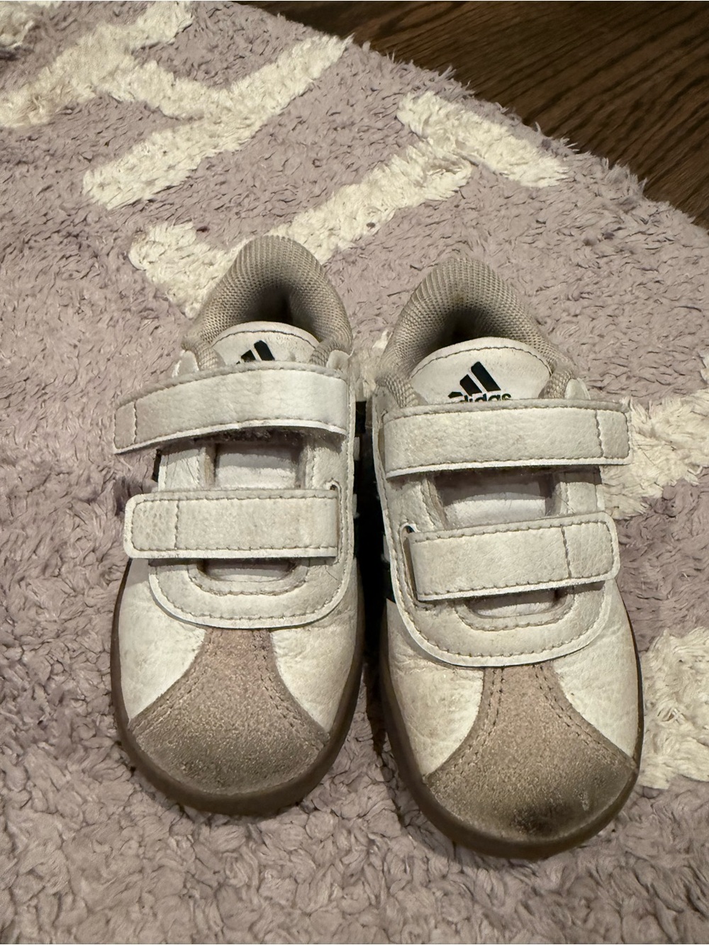 adidas Kids White and Brown Double Velcro Sneakers